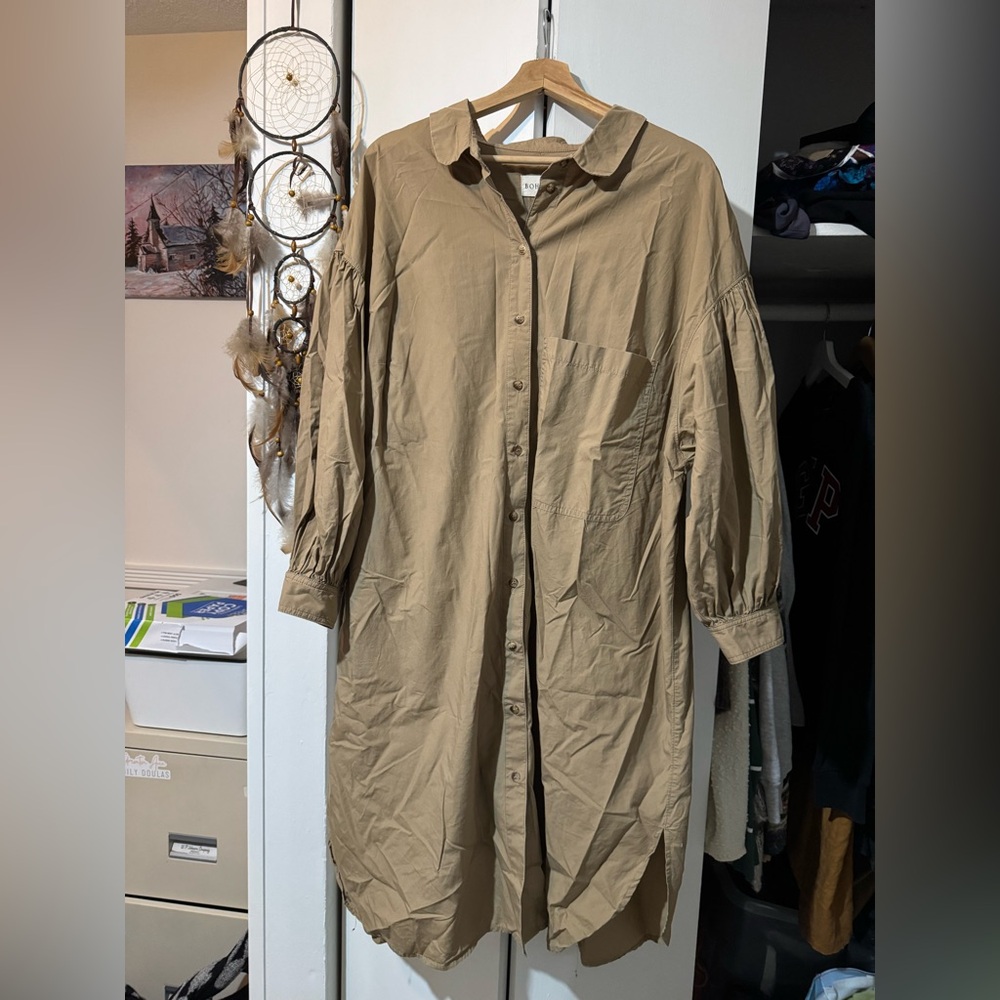 Boheme Light Brown Collared Shirt Dress